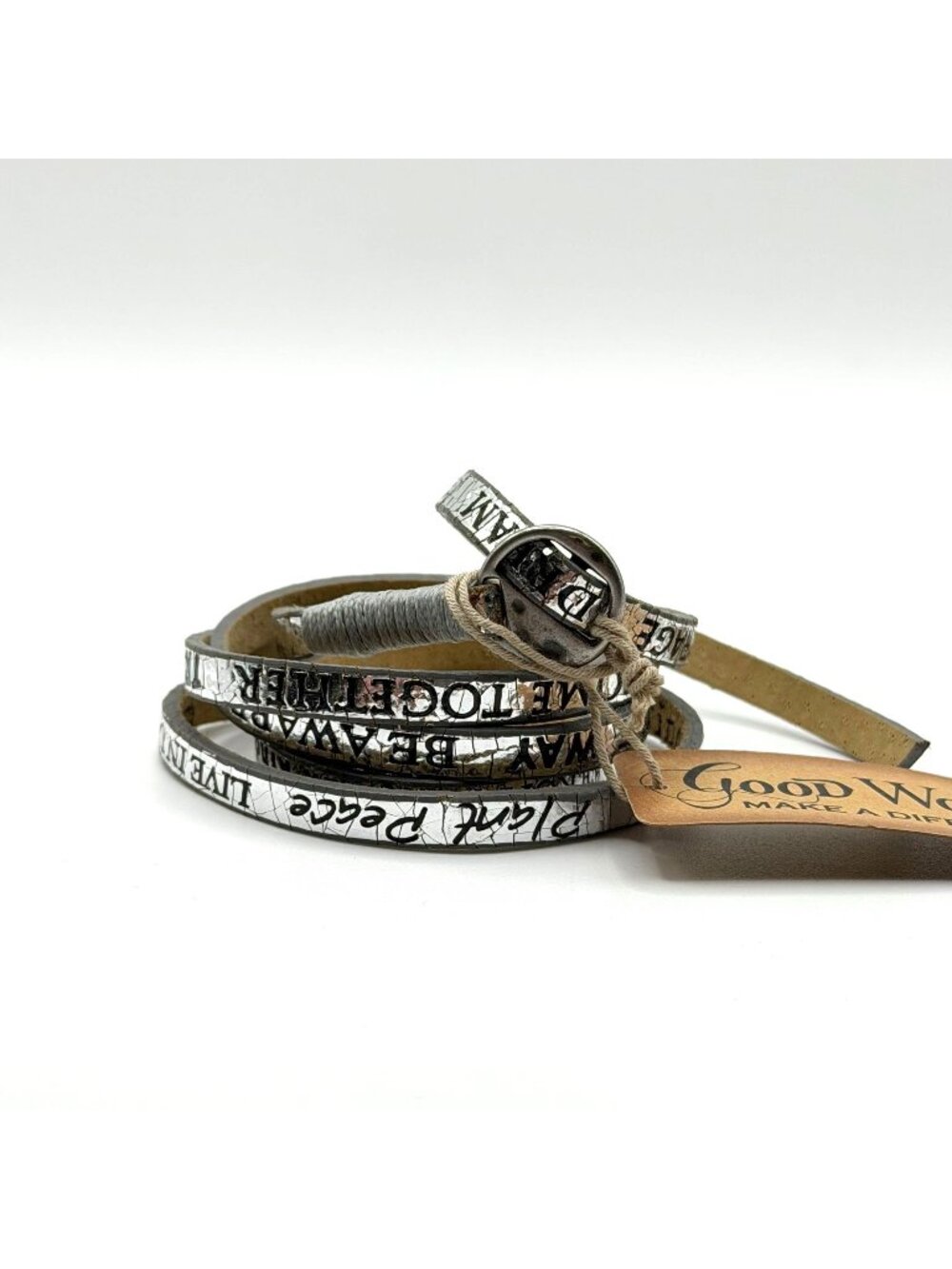 Good Works Silver Leather Wrap Bracelet Genuine Leather
